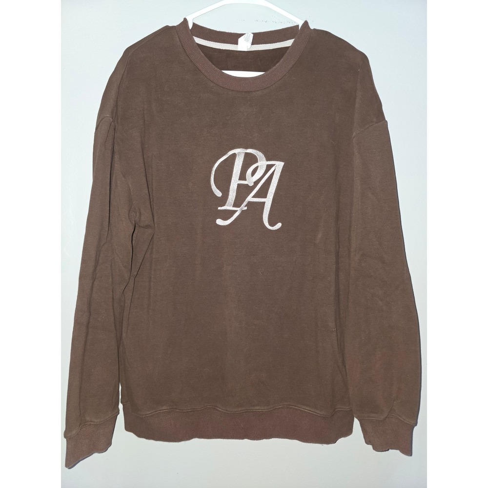 Ptula Brown Monogram PA Logo Crewneck Sweatshirt Small Athleisure Pullover